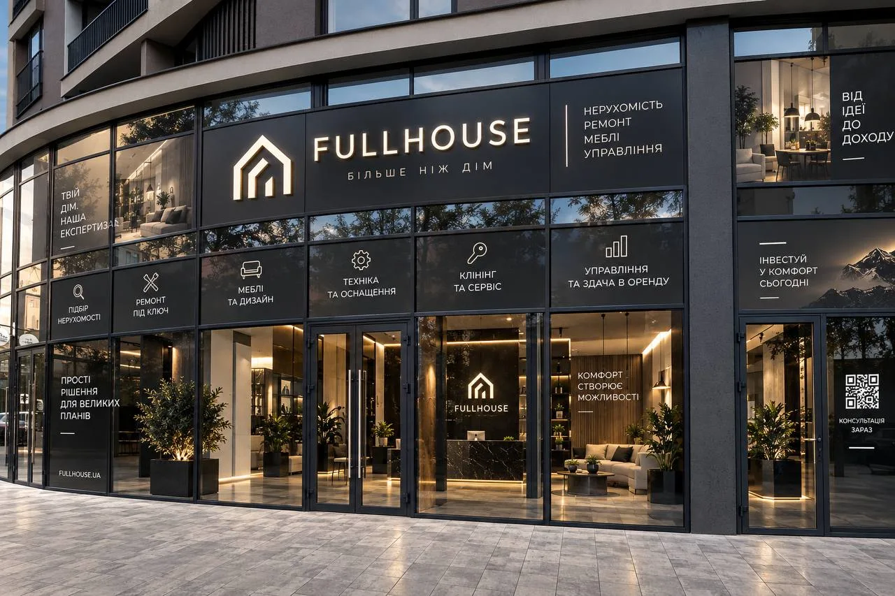 Фасад простору FULLHOUSE з фірмовою вивіскою